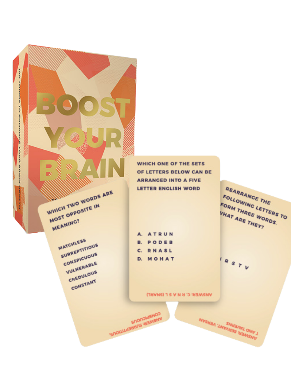 Fun daily challenges to boost your brain function. 100 cards per deck. 