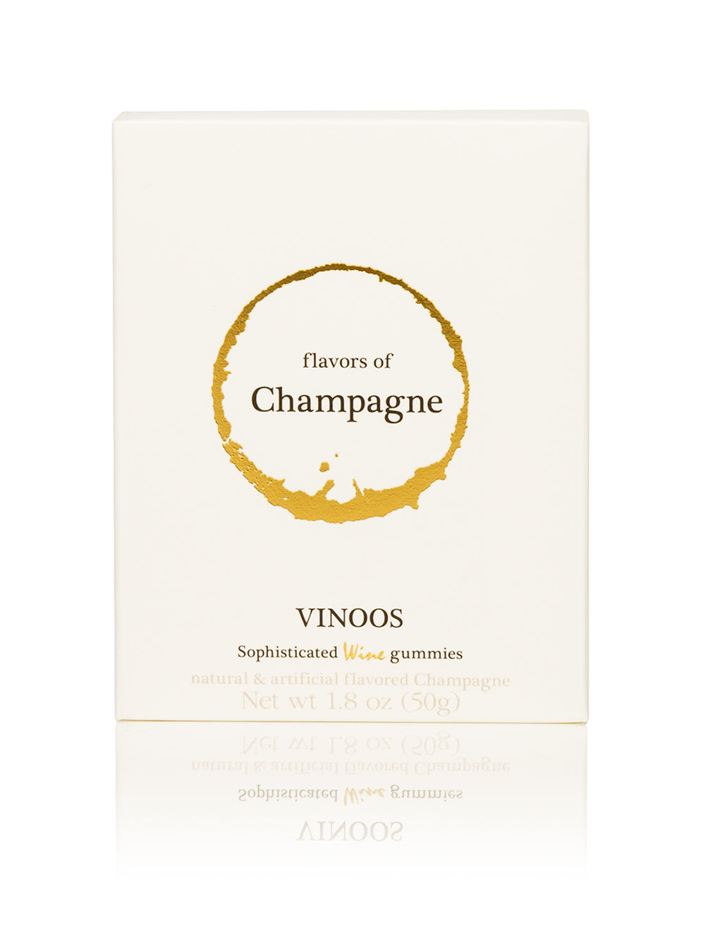 Alcohol free Champagne gummies by Vinoos in a 1.8 oz box. 