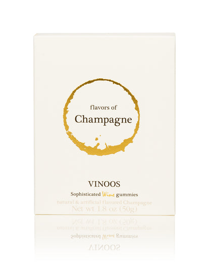 Alcohol free Champagne gummies by Vinoos in a 1.8 oz box. 