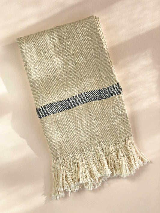 100% Cotton Woven hand towel. Black Stripe option shown. Gift for housewarming. .