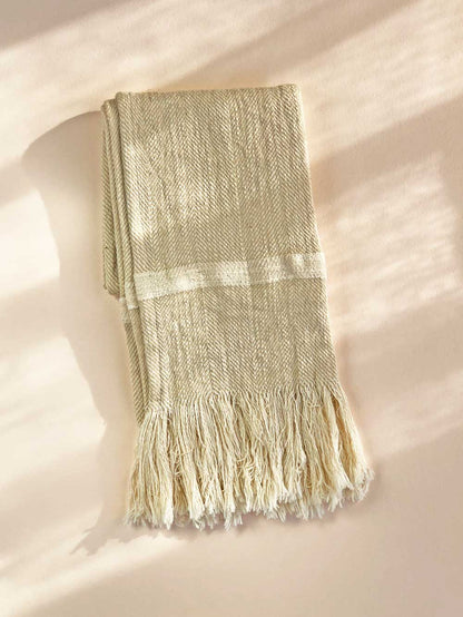 100% Cotton Woven hand towel. White Stripe option shown. Gift for housewarming.